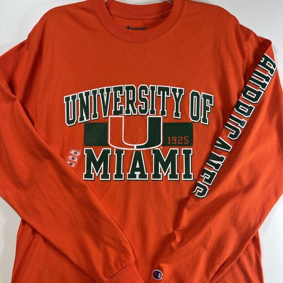 Miami Hurricanes Shirt Adult Medium Orange Long Sleeve Champion - Picture 1 of 8